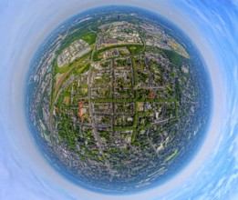 Aerial view, Knappenviertel, residential area Knappenstraße with square street layout and