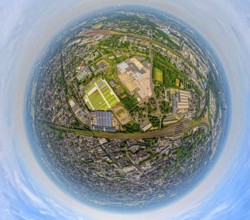 Aerial view, Bero-Center shopping centre, Carl Später GmbH steel trader factory premises,