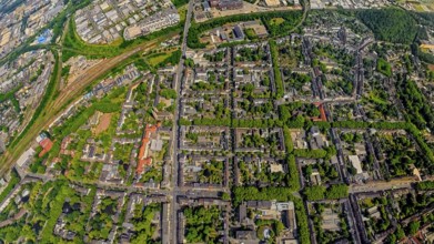 Aerial view, Knappenviertel, residential area Knappenstraße with square street layout and