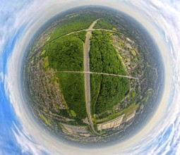 Aerial view, motorway junction Oberhausen with motorway A3, motorway A2 and motorway A516 in the