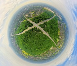Aerial view, motorway junction Oberhausen with motorway A3, motorway A2 and motorway A516 in the