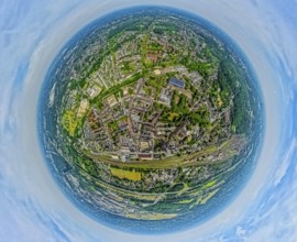 Aerial photo, residential area, local view, district of Osterfeld, globe, fisheye image, 360 degree