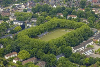 Aerial view, football stadium Am Dicken Stein, sports field with tree border, Sterkrade 06/07