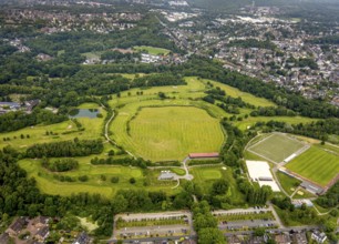 Aerial photo, POTTGOLF Oberhausen golf course and golf meadow, sports facility football pitch