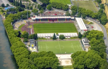 Aerial photo, Niederrhein football stadium of SC Rot-Weiß Oberhausen e.V. and adjacent pitch,