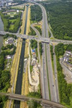 Aerial view, motorway junction Oberhausen-Zentrum and motorway bridges, motorway A42 and federal