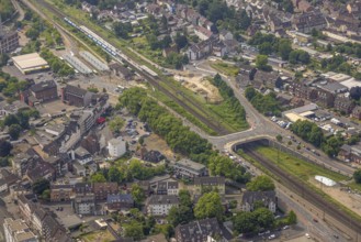 Aerial view, Sterkrade railway station and Ostrampe bridge, Arnold-Rademacher-Platz, Schwarze