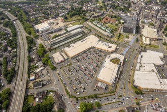 Aerial view, Bahnhofstraße shopping centre Sterkrader Tor with car park and technical town hall,