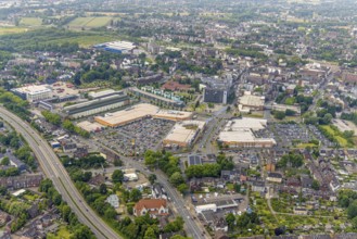 Aerial view, Bahnhofstraße shopping centre Sterkrader Tor with car park and technical town hall,