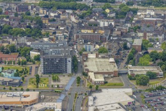 Aerial view, Bahnhofstraße shopping centre Sterkrader Tor with car park and technical town hall,