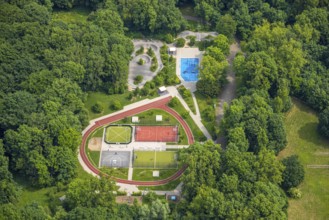 Aerial view, Revierpark Vonderort with outdoor swimming pool in the forest, Bottroper Straße,