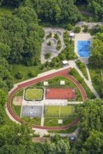 Aerial view, Revierpark Vonderort with outdoor swimming pool in the forest, Bottroper Straße,
