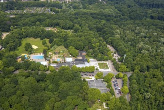 Aerial view, Revierpark Vonderort with outdoor swimming pool in the forest, Bottroper Straße,