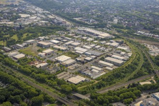 Aerial view, commercial area Max-Planck-Ring, Oberhausen, Ruhr area, North Rhine-Westphalia,