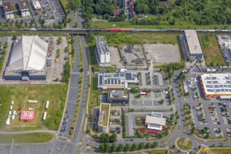Aerial view, Metronom Theater Oberhausen and hotels at Brammenring in Westfield Centro shopping