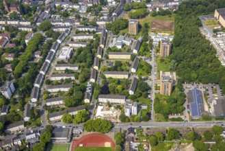 Aerial view, construction site with new building Mellinghofer Straße corner Königsberger Straße,