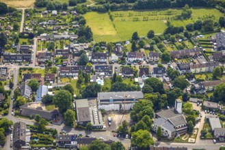 Aerial view, construction site with renovation primary school at Froschenteich,