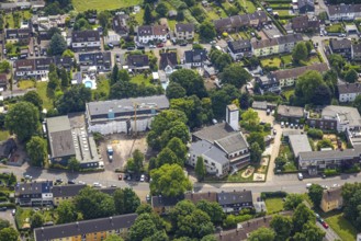 Aerial view, construction site with renovation primary school at Froschenteich,
