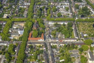 Aerial view, Lutherkirche Sophien-Kirchengemeinde, evang. Falkenstein-Schule, construction site