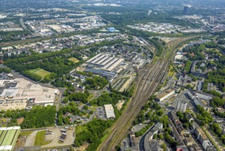 Aerial view, general view Oberhausen main station Hbf, Bero shopping centre, Concordiahaus