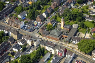 Aerial view, Monastery Church of Our Lady, Oberhausen, Ruhr area, North Rhine-Westphalia, Germany,