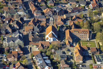 Aerial view, church St. Mauritius, children's sanatorium social institution at Mauritiusplatz, top