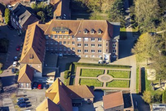 Aerial view, children's sanatorium social institution at Mauritiusplatz, garden, Nordkirchen,