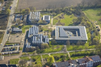 Aerial view, Johann-Conrad-Schlaun-Schule, comprehensive school with solar roof, Nordkirchen,