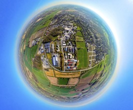 Aerial view, industrial estate north-west, at Ferdinand-Kortmann-Straße, earth globe, fisheye