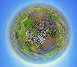 Aerial view, residential area, view of Nordkirchen town centre, commercial area on Cappenberger