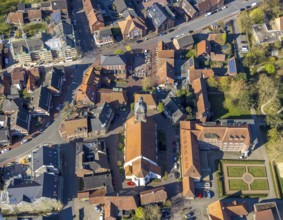 Aerial view, church St. Mauritius, children's sanatorium social institution at Mauritiusplatz, top