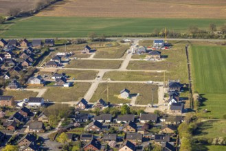 Aerial view, construction site with new building, residential area Großer Kamp, Nordkirchen,