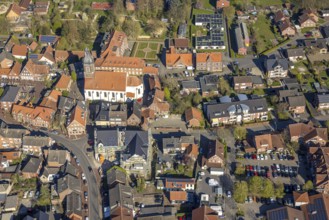 Aerial view, church St. Mauritius, children's sanatorium social institution at Mauritiusplatz,