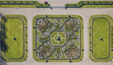 Aerial view, Nordkirchen Castle, baroque castle complex, moated castle and castle garden shapes and