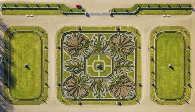 Aerial view, Nordkirchen Castle, baroque castle complex, moated castle and castle garden shapes and