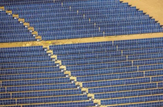 Aerial photo, solar park, open space photovoltaic plant in the farming community of Berger,