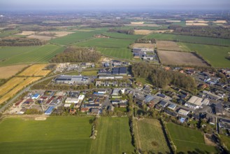 Aerial view, commercial area Aspastraße, Nordkirchen, Münsterland, North Rhine-Westphalia, Germany,