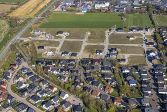 Aerial view, construction site with new building, residential area Großer Kamp, Nordkirchen,