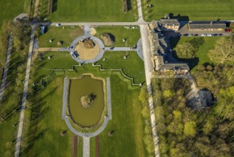 Aerial view, Nordkirchen Castle, baroque castle complex, moated castle, construction site,