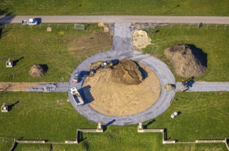 Aerial view, Nordkirchen Castle, baroque castle complex, moated castle, construction site,