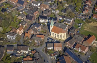 Aerial view, St. Pankratius Catholic Church in the town centre, Südkirchen, Nordkirchen,