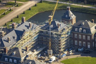 Aerial view, Nordkirchen Castle, baroque castle complex, moated castle, construction site with