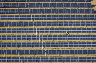 Aerial photo, solar park, open-space photovoltaic plant in the Berger farming community, shapes and