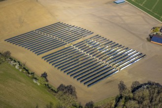 Aerial photo, solar park, open space photovoltaic plant in the farming community of Berger,