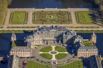 Aerial view, Nordkirchen Castle, baroque castle complex, moated castle, construction site with