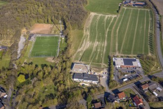 Aerial view, day care centre Hoppetosse construction site with new building, Südkirchen,