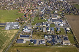 Aerial view, commercial area Wilhelm-Raiffeisen-Straße, Südkirchen, Nordkirchen, Münsterland, North