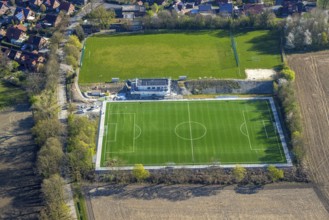 Aerial view, construction site football stadium of SC 1971 Capelle with new sports home, Capelle,