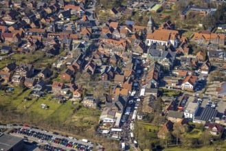 Aerial view, Holland market on the Schlossstraße in Nordkirchen, stalls and 10000 visitors,