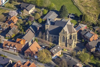 Aerial view, catholic church St. Dionysius, residential area district Capelle, Nordkirchen,